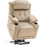 Lay Flat Lift Recliner with Power Headrest, Massage and Heat, Fabric, Beige, Small