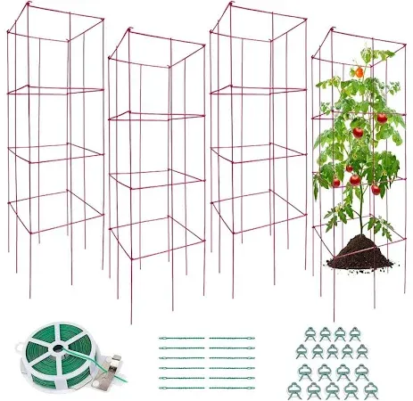 Tomato Cage, 4 Pack Plant Support Cage Square Folding Tomato Cages Garden Plant 