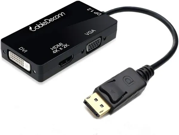 CableDeconn DisplayPort 1.2 to HDMI 4K DVI VGA 3 in 1 Multi-Function Cable Adapter Converter