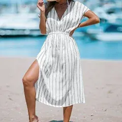 Cupshe Striped Midi Cover-Up Dress