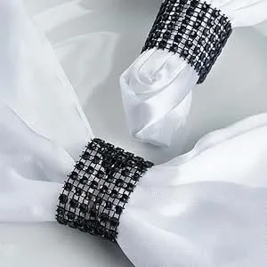 Tableclothsfactory 10 Pack Black Diamond Rhinestone Napkin Ring with Velcro for Wedding Banquet Party