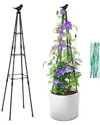 GROWNEER 47 Inches Garden Obelisk Trellis for Climbing Plants Outdoor, Plant Trellis for Potted Plants Indoor, 3-Tier Plant Support with 20 Pcs Cable Ties, Vines & Flowers, Tomato Cage Tower, Green