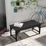 Outsunny Slatted Wooden Garden Bench, Curved Seat Front Porch Bench, Black