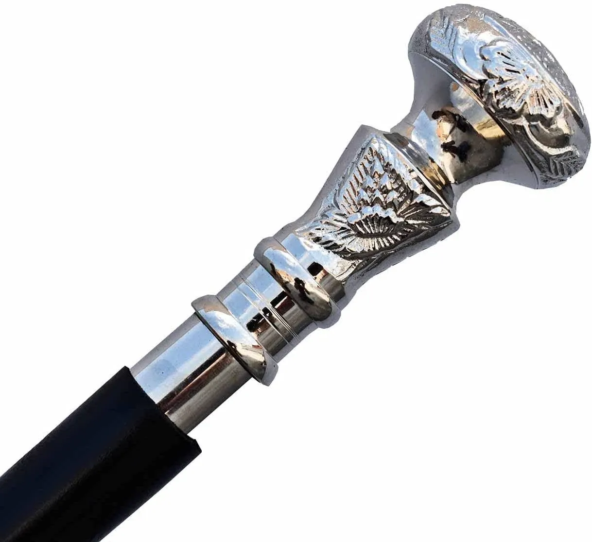 Riyex Vintage Antique Walking Cane Wooden Walking Stick Silver Brass Handle Knob