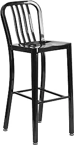 Flash Furniture Commercial-Grade 30""H Indoor/Outdoor Metal Bar Stool With Vertical Slat Back, Black