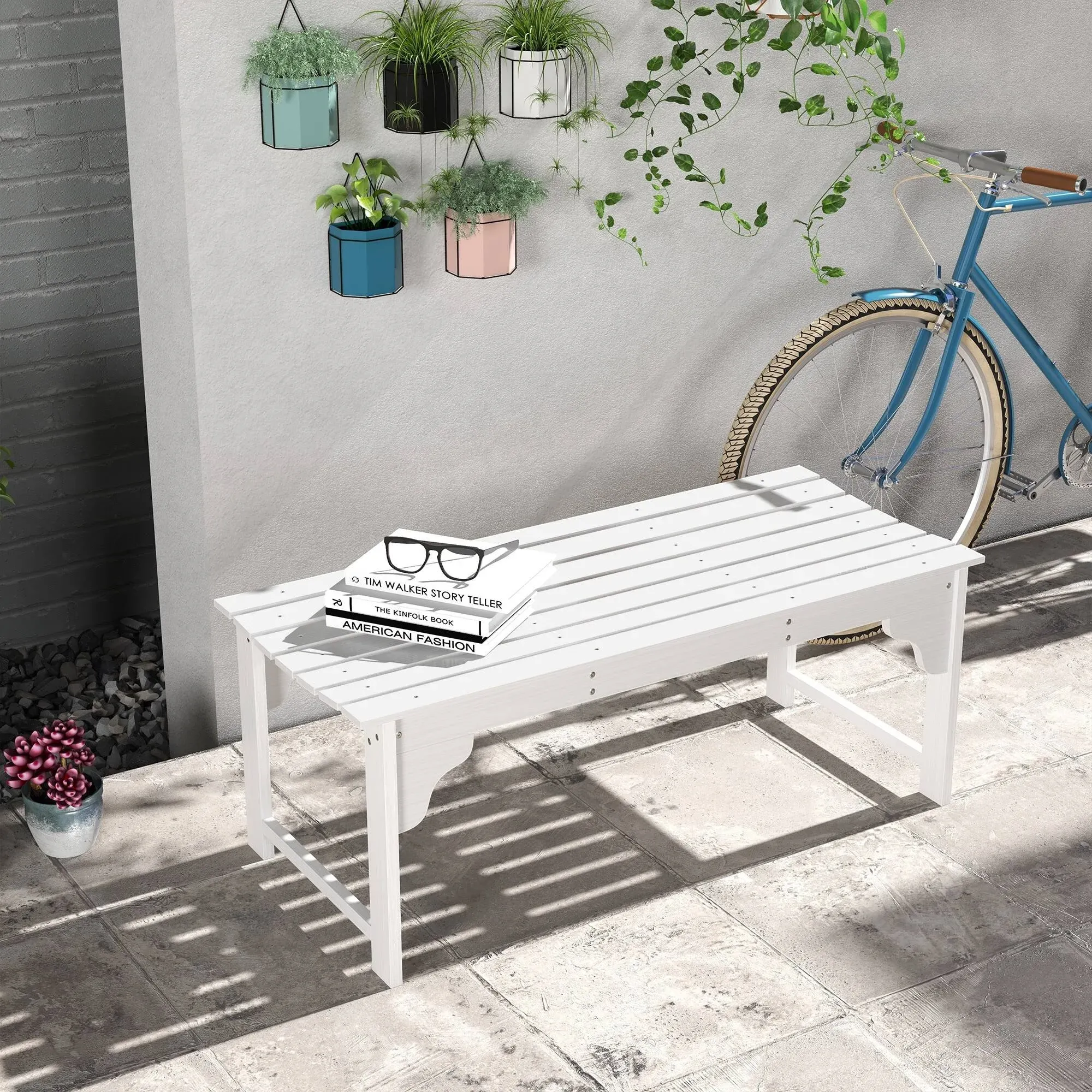 Outsunny Slatted Wooden Garden Bench, Curved Seat Front Porch Bench