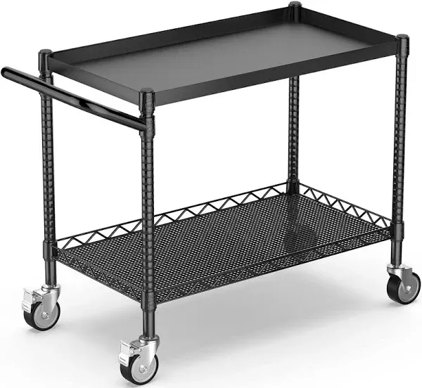 Leteuke Utility Tool Carts with Wheels, 900LBS Capacity Heavy Rolling Cart with Hand, Outdoor Grill Table Stand for Blackstone Griddle, Ninja Grill, Pizza Oven Table, BBQ, Kitchen-Black