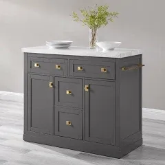 Crosley Claire Gray White Marble Kitchen Island