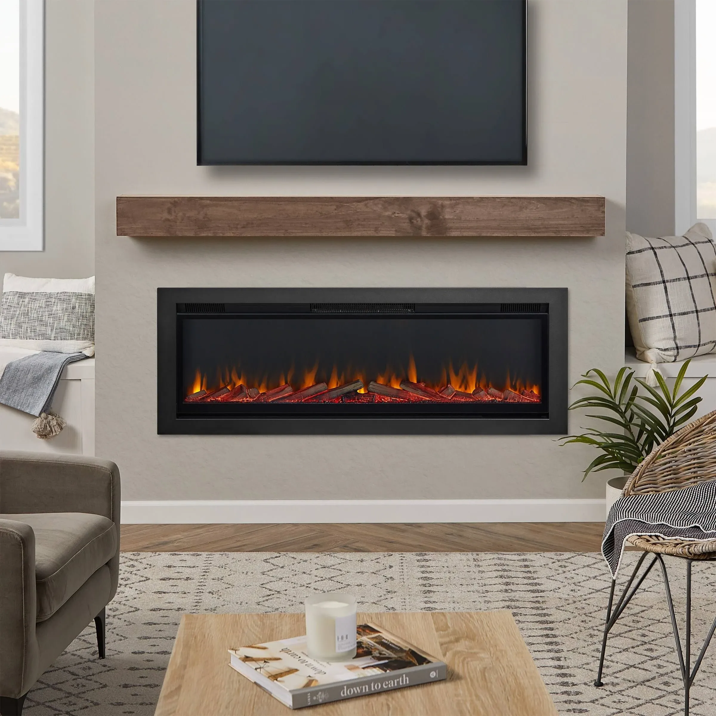 65 inches Electric Fireplace Inserts, Recessed and Wall Mounted Fireplace Hea...