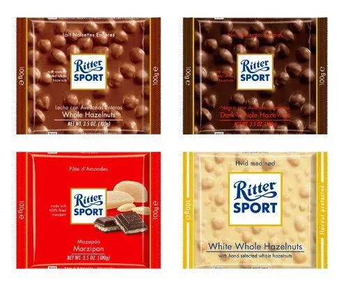 Ritter Sport  Bar - Milk Chocolate - Whole Hazelnuts - 3.5 Oz Bars - Case Of 10