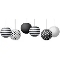 Black & White 8" Hanging Paper Lanterns