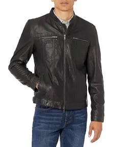 John Varvatos Star USA Band Collar Leather Jacket in Chocolate