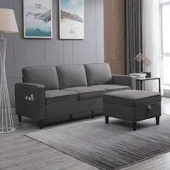 Balus 78 inchw Velvet Sectional Sofa with Storage Ottoman