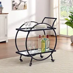 FirsTime Co. Mirrored Odessa Bar Cart Round Indoor 28&#034;x14&#034;x32&#034; Brushed Black