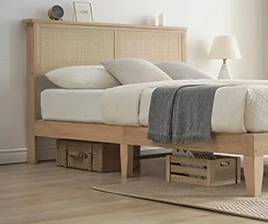 coucheta Queen Bed Frame with Natural Rattan Headboard