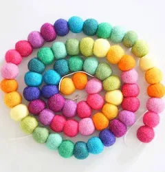 100% Wool Felt Ball Garlands Pom Pom 5FT Long 65 Balls - Large (Rainbow Bright)