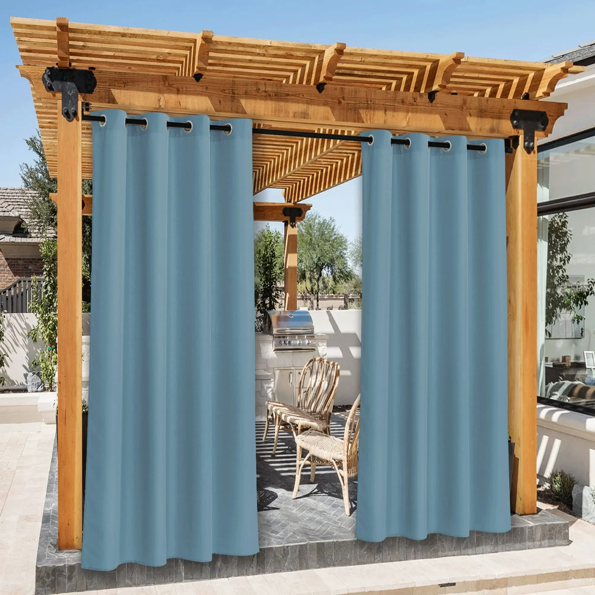 Set of 2 Outdoor Curtains for Patio Waterproof Thermal Insulated Stainless St...