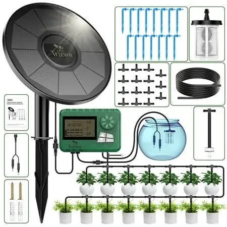 Solar Irrigation System with Automatic DIY Water Timer TRJZWA 2024 Latest Drip Irrigation System Kit for Garden,Balcony,Greenhouse,Garden Watering