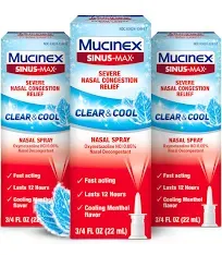 Mucinex Sinus-Max Nasal Spray Clear & Cool, 0.75 oz Packaging May Vary (Pack of 2), 1.5 fluid ounces