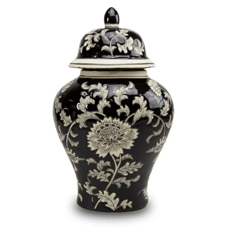 Black Lotus Temple Ceramic Cremation Urn | OneWorld Memorials