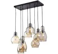 FM-24 Vintage 8-lights Island Cognac Glass Cluster Pendant Chandelier 