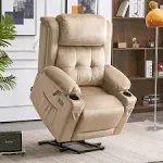 Power Lift Recliner Chair Sofa with Heat and Massage, Adjustable Headrest, Beige