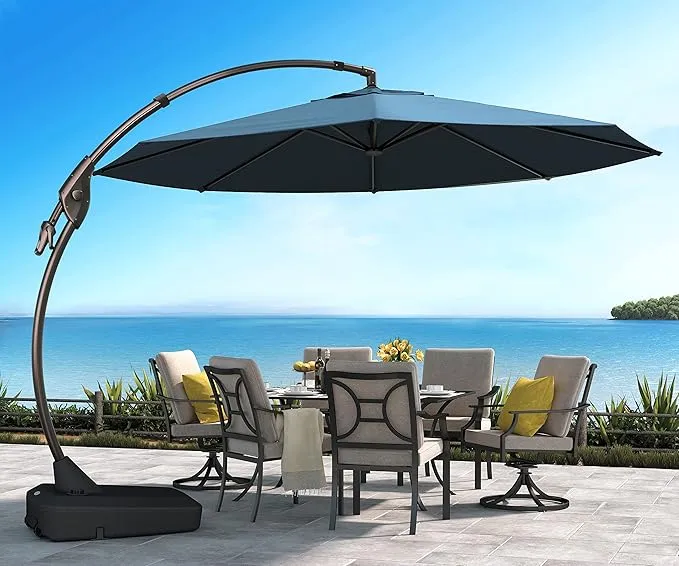 Grand patio Sunbrella 12 FT Offset Umbrella Outdoor Aluminum Cantilever Round Sun Shade with Base for Pool Garden Yard (Canvas Granite, 12FT)