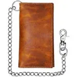 Raw Hyd Men's Minimalist Full-Grain Leather Bifold Wallet with Chain