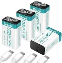 winbasic Rechargeable 9V Lithium USB Battery 860mAh with 4 in 1 Charge Cable