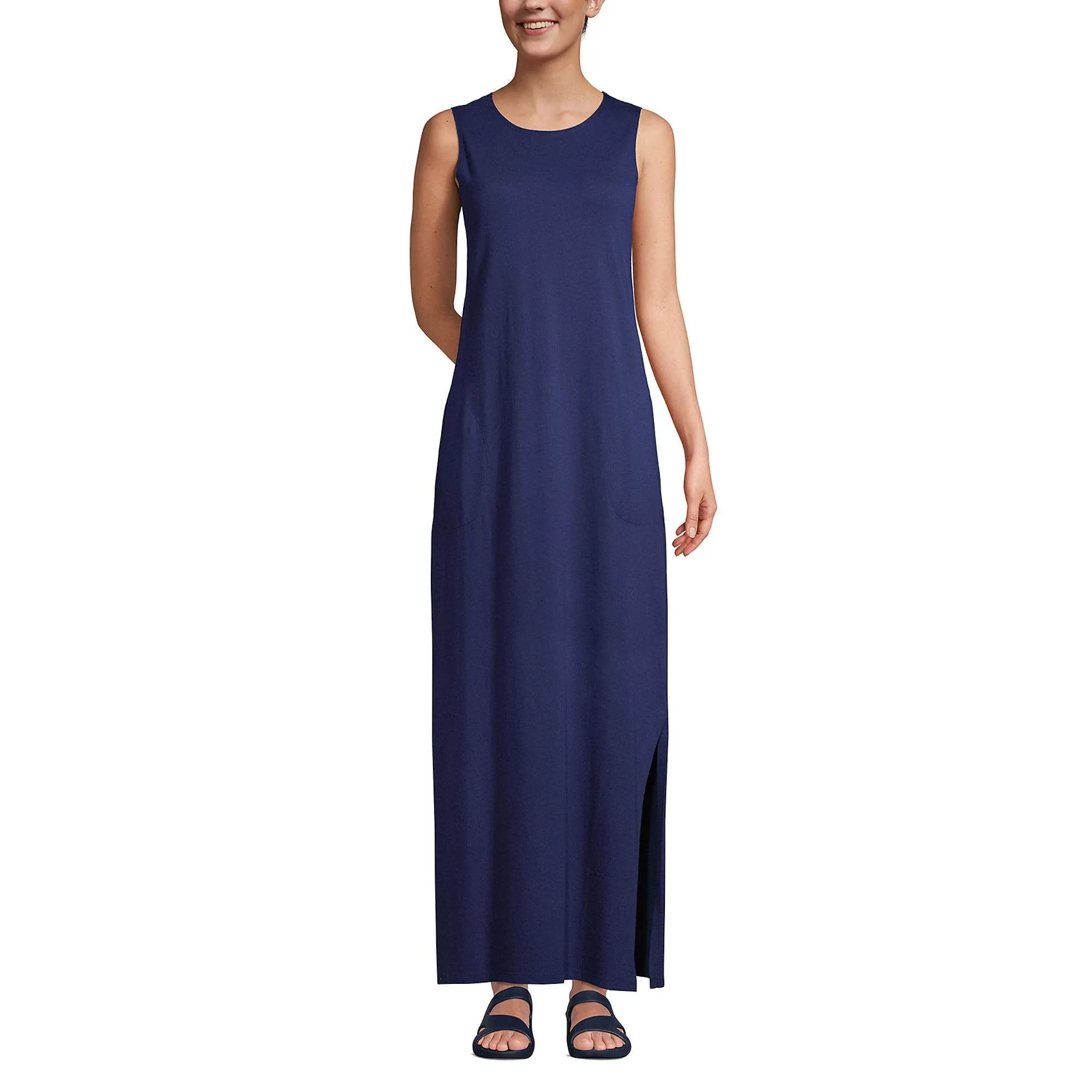 Lands' End Women's Cotton Jersey Sleeveless Swim Cover-up Maxi Dress