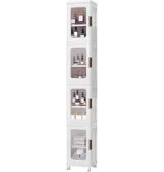 4-Tier Tall Narrow Storage Cabinet with Movable Wheels, Adjustable Shelves, A...