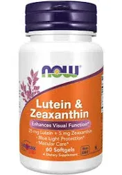 Suplementos NOW, luteína y zeaxantina con 25 mg de luteína y 5 mg de zeaxantina, 60 cápsulas blandas (paquete de 2)