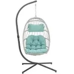 Yechen Egg Swing Chair with Stand, Rattan Wicker Hanging Egg Chair for Indoor Outdoor Bedroom Patio Hanging Basket Chair Hammock Chair with Aluminum