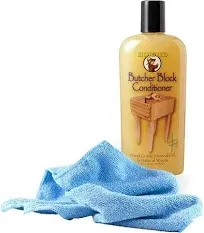 Black Swan Distributors - Howard Butcher Block Conditioner 12 oz & Non-Abrasive Microfiber Cleaning Cloth 15x15 in - Beeswax, Carnauba Wax & Mineral Oil - For All Food-Safe Wooden Surfaces