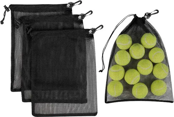 PALTERWEAR Mesh Drawstring Bag With Clip and Toggle Closure - For Water Sports, Hiking, Snorkeling - Multi-Use Set of 4 (Black, 10 x 15 inch)