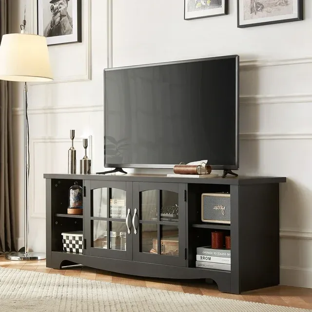 Farmhouse Wood TV Stand with Storage 58-Inch Gray