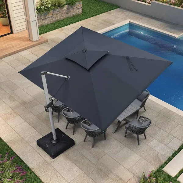 PURPLE LEAF 9' X 11' Patio Umbrella Outdoor Rectangle Umbrella Large Cantilever Umbrella Windproof Offset Umbrella Heavy Duty Sun Umbrella for Garden Deck Pool Patio, Grey