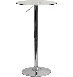 Flash Furniture Round Adjustable Height Glass Table, Clear/Chrome Base - CH-5-GG