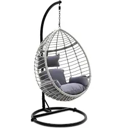 SereneLife Hanging Egg Indoor Outdoor Patio Wicker Rattan Lounge Chair with Stand