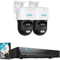 REOLINK 4K PTZ Security Cameras System, IP PoE Outdoor Cameras, 2X Reolink Trackmix PoE with 6X Hybrid Zoom, Auto Tracking, Human/Vehicle/Pet Detection Bundle 1x RLN8-410 NVR with Built-in 2TB HDD