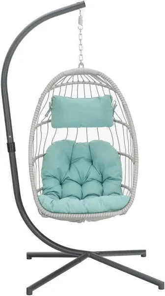 Yechen Egg Swing Chair with Stand, Rattan Wicker Hanging Egg Chair for Indoor Outdoor Bedroom Patio Hanging Basket Chair Hammock Chair with Aluminum