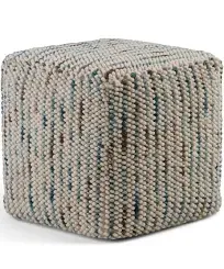 SIMPLIHOME Zoey 18 Inch Boho Cube Woven Pouf in Maroon Cotton and Wool, For the Living Room, Bedroom and Kids Room