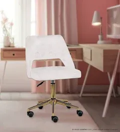 Impressions Vanity Hello Kitty Velvet Vanity Chair with Back, 360 Degrees Swivel Cute Desk Chair with Wheels, Golden Rolling Base Adjustable Height Makeup Chair for Bedroom (White)