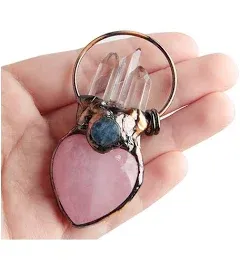 1Pcs Natural Rose Quartz Crystal Heart Carved Pendant Clear Quartz Point Healing