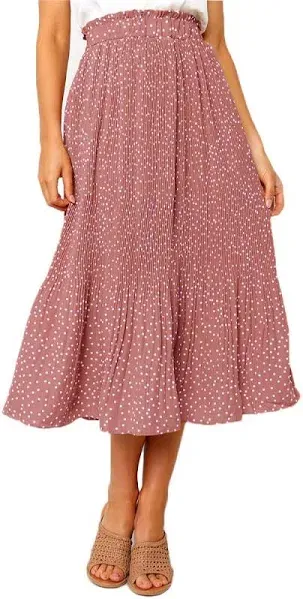 Fantaslook Midi Pleated Skirts for Women Polka Dot Swing High Waist Maxi Skirt with Pockets Dresses