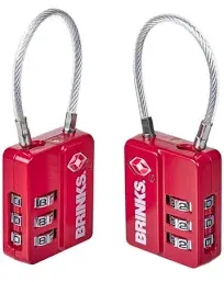 Brinks 1/4in 32mm 3-Dial Combination TSA Luggage Padlock with a Steel Cable Shackle