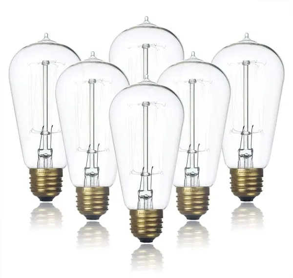 Jslinter 6-Pack Edison Light Bulb, Warm White 2200K Old Fashioned Incandescent Light, 60 Watt Dimmable ST58 Antique Vintage Style Light, Clear Glass e26 Base(60w/110v)