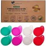 8 Silicone Mason Jar Lids w/Utensil Holder (for Spoon or Straw) - PUSH-ON Mas...