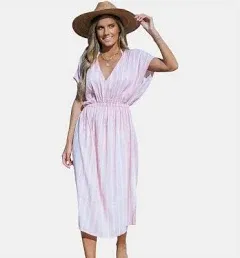 Cupshe Women's Striped Midi Cover-Up Dress