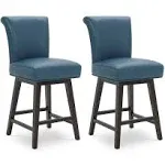 Chita Swivel Counter Bar Stools Set of 2, 26 inch, Faux Leather in Dark Blue, Size: One Size